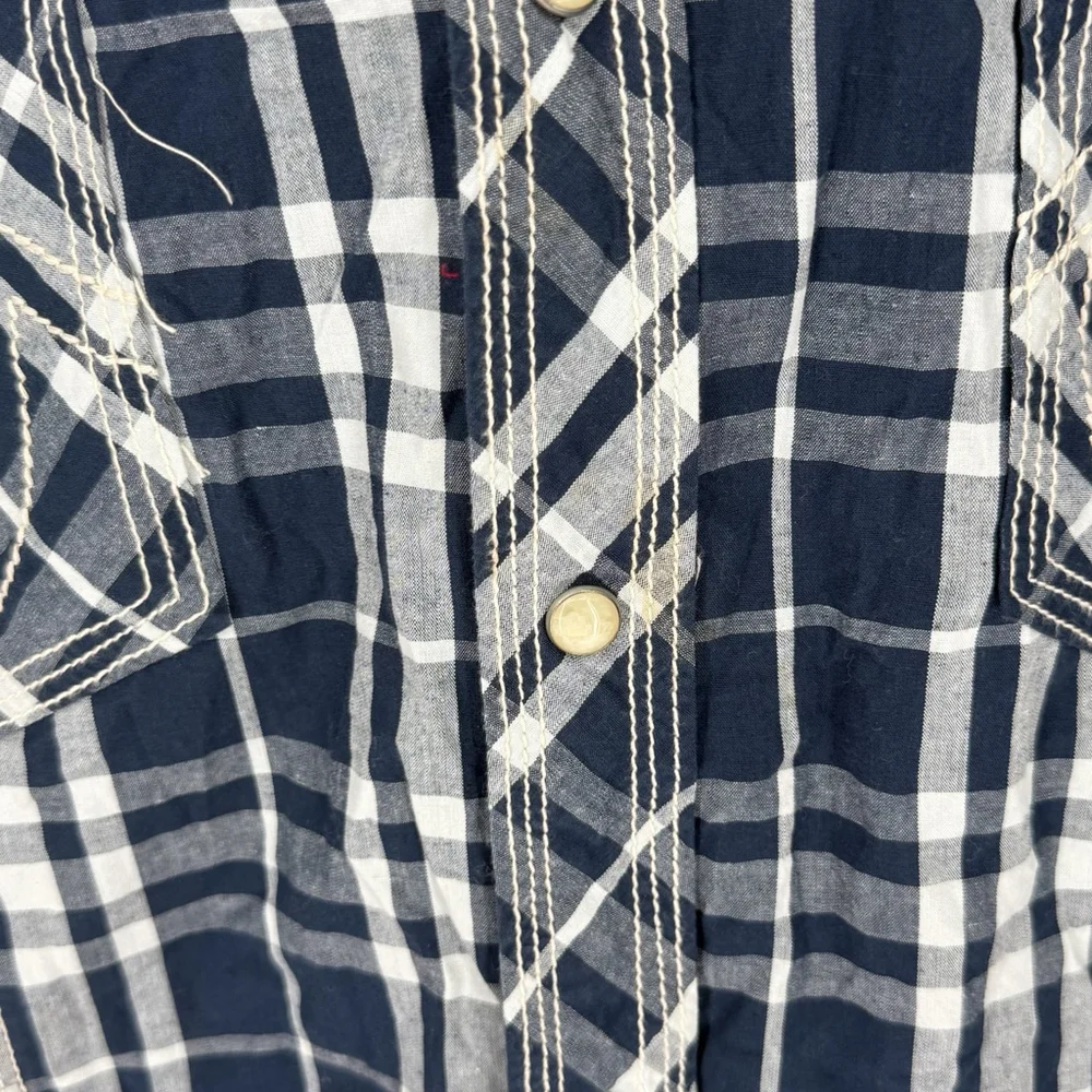 True Religion Blue Plaid Pearl Snap Men’s Shirt Size 3X